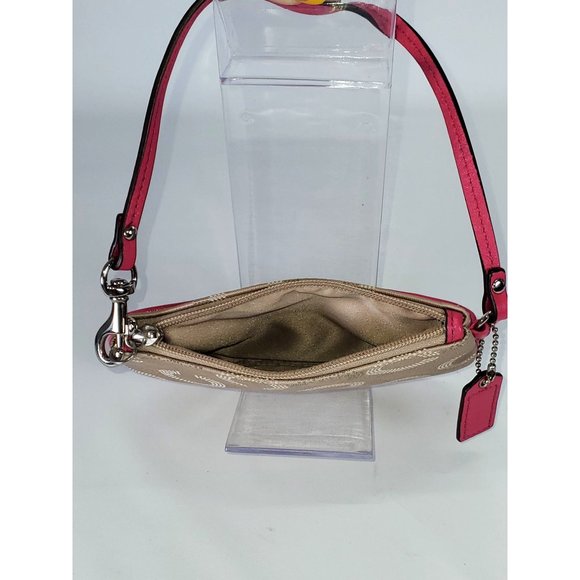 Coach Women's Beige Canvas  Pink Leather Trim Dotted Ashley Wristlet Sz S 17 - Picture 7 of 9